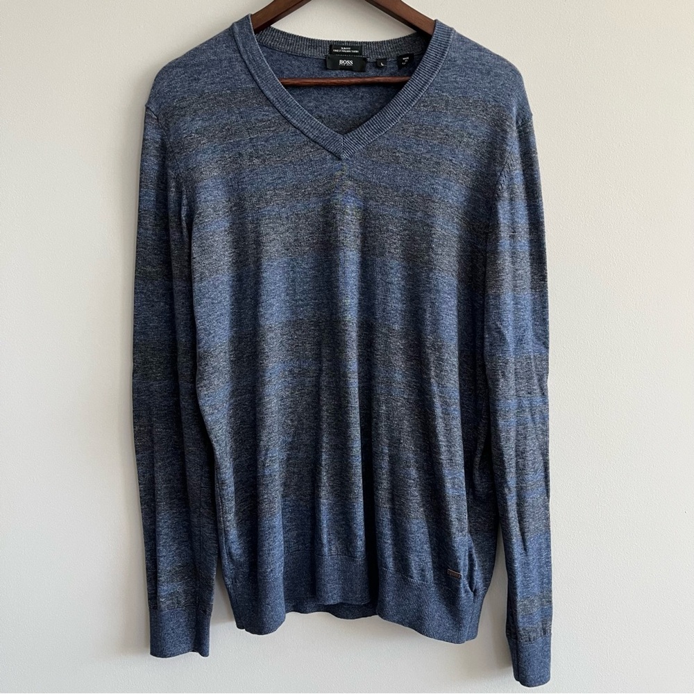 HUGO BOSS Eufemio Men's LARGE Finest Italian Yarn Pullover Stretch 100% Cotton